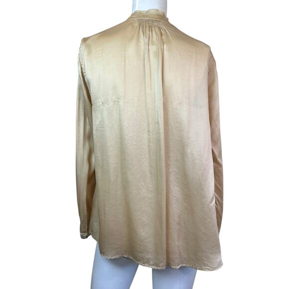 Girl. by Band of Outsiders Silk Gold Beige Blouse Hidden Placket sz 2=M - Picture 2 of 15
